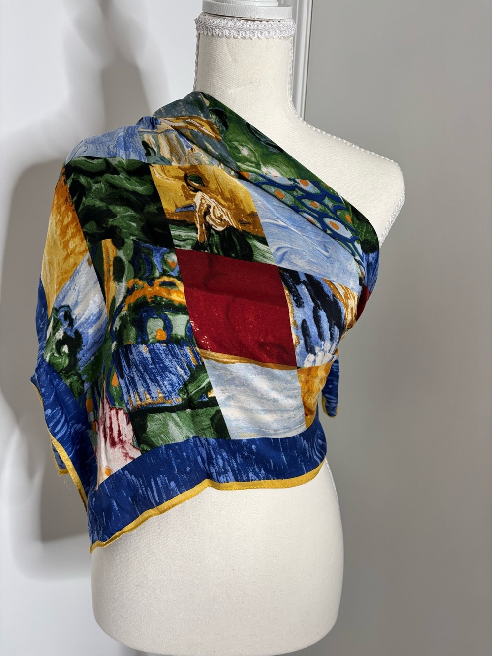 Museum of Fine Arts Boston 100% Silk VVGogh Patchwork Scarf with Rolled Hem Edge